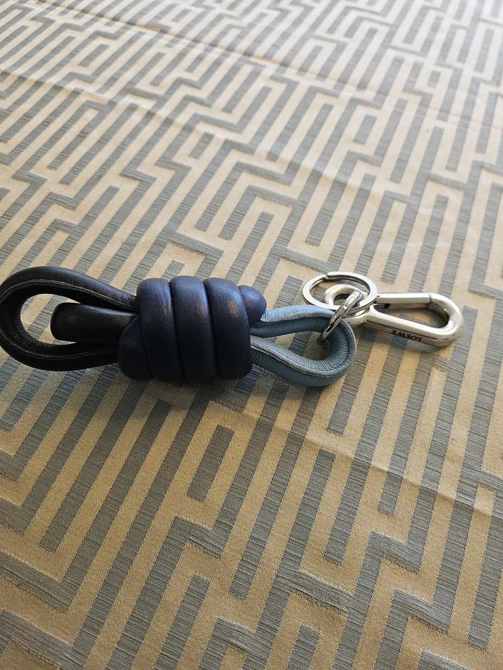 Loewe Tri-Loop Leather Knot Keyring in Teal, Navy & Black